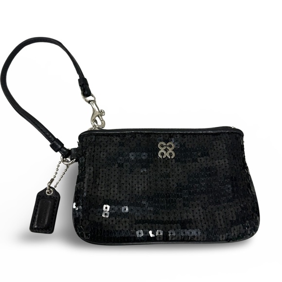 ⭐️SOLD⭐️EUC Coach Black Sequin Wristlet Wallet Clutch-Designer - Picture 1 of 6
